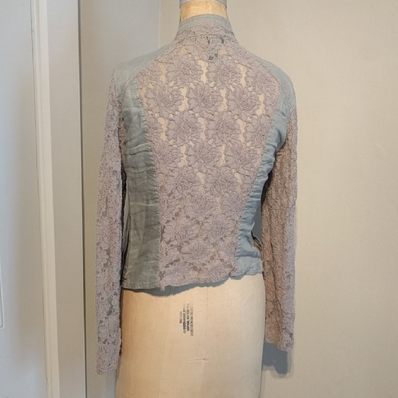 Gray Linen and Lace Jacket Moto Waterfall INC - Picture 2 of 5